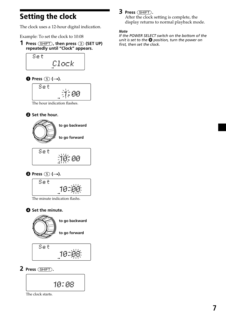 Setting the clock, 7setting the clock | Sony CDX-C7850 User Manual | Page 7 / 36