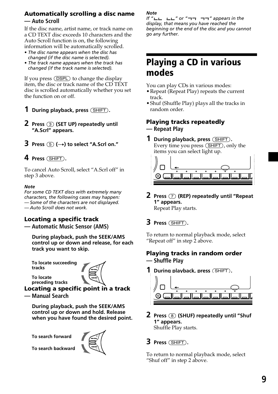 Playing a cd in various modes | Sony CDX-C7850 User Manual | Page 9 / 36