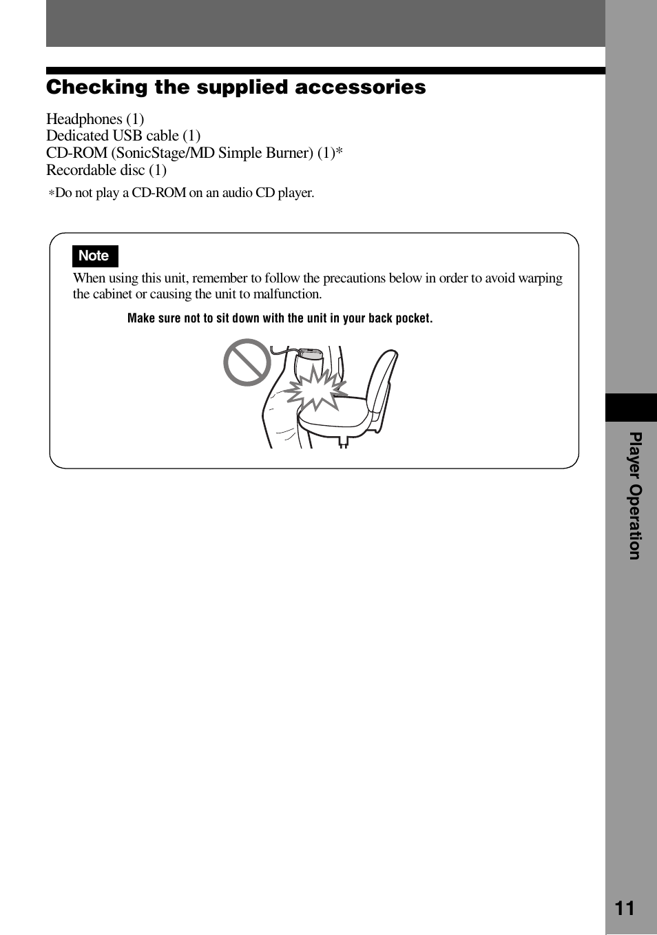 11 checking the supplied accessories | Sony MZ-DN430 User Manual | Page 11 / 56
