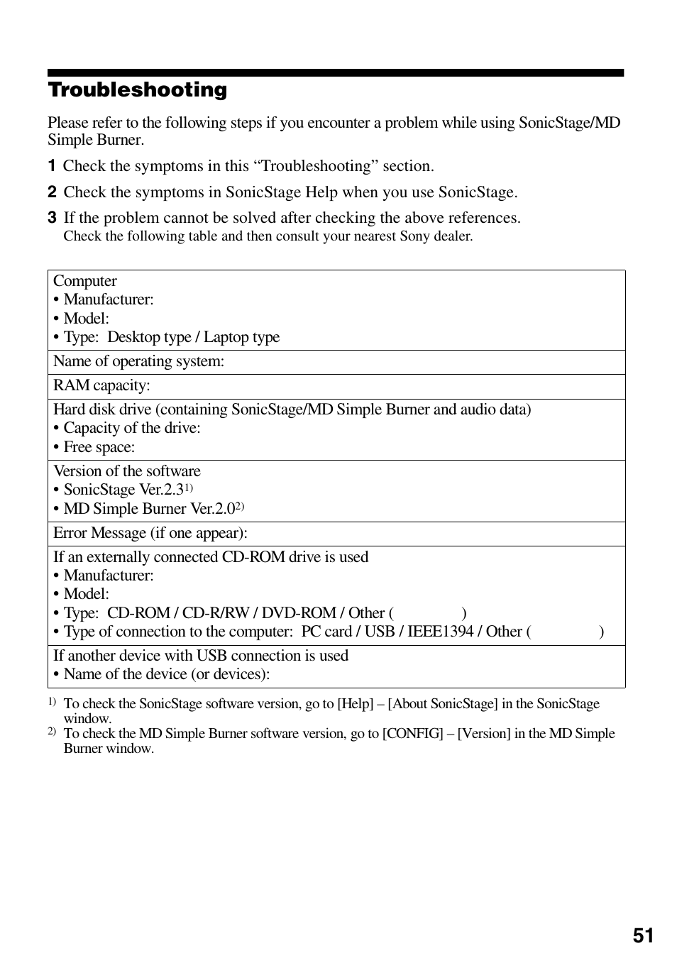 Troubleshooting, 51 troubleshooting | Sony MZ-DN430 User Manual | Page 51 / 56