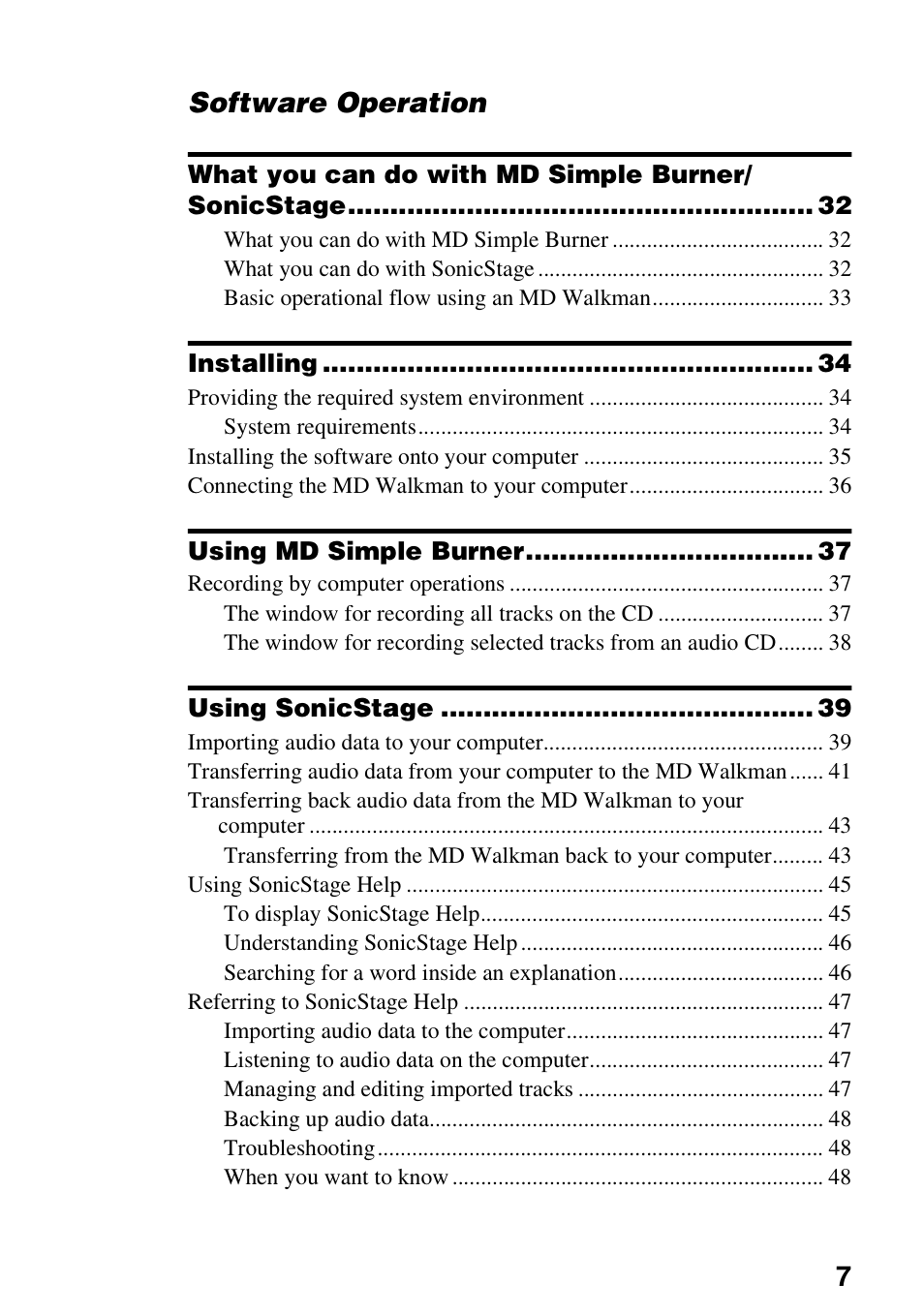 7software operation | Sony MZ-DN430 User Manual | Page 7 / 56