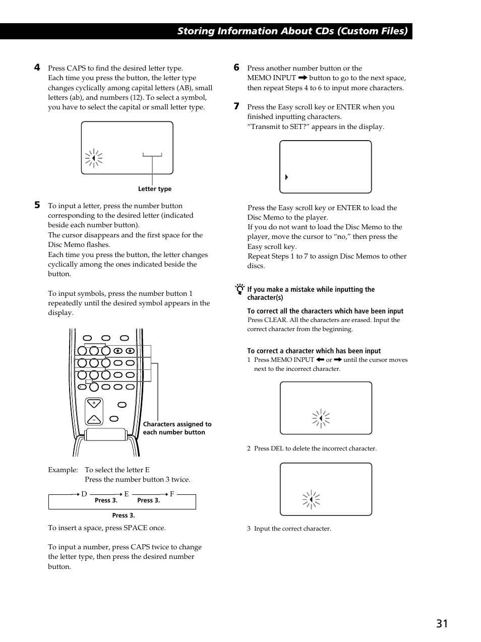 Storing information about cds (custom files) | Sony CDP-CX260 User Manual | Page 31 / 40