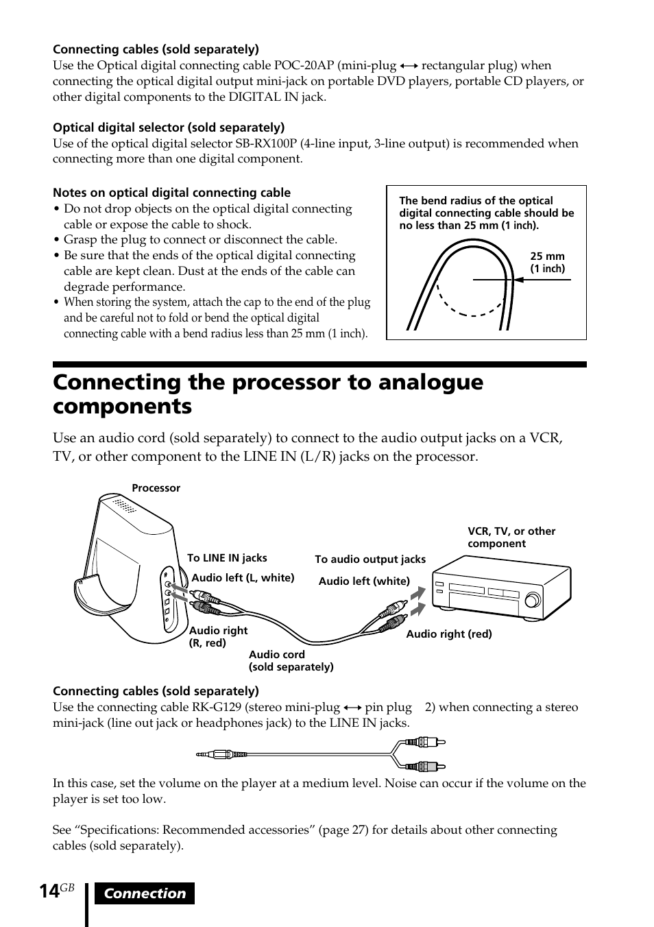 Connecting the processor to analogue components, Connecting the processor to, Analogue components | Sony MDR DS4000 User Manual | Page 14 / 108