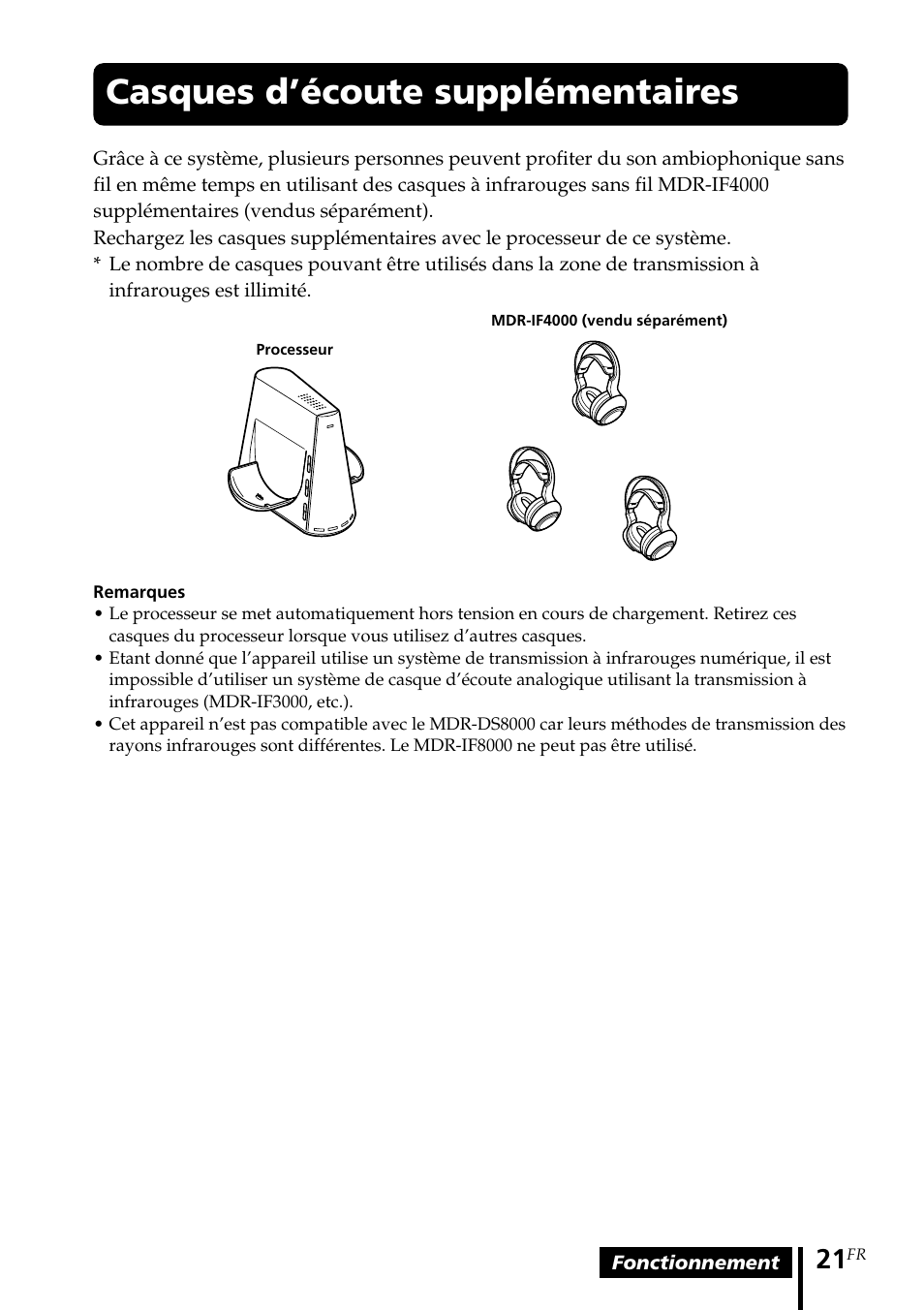 Casques d’écoute supplémentaires, Casques d’écoute, Supplémentaires | Sony MDR DS4000 User Manual | Page 47 / 108