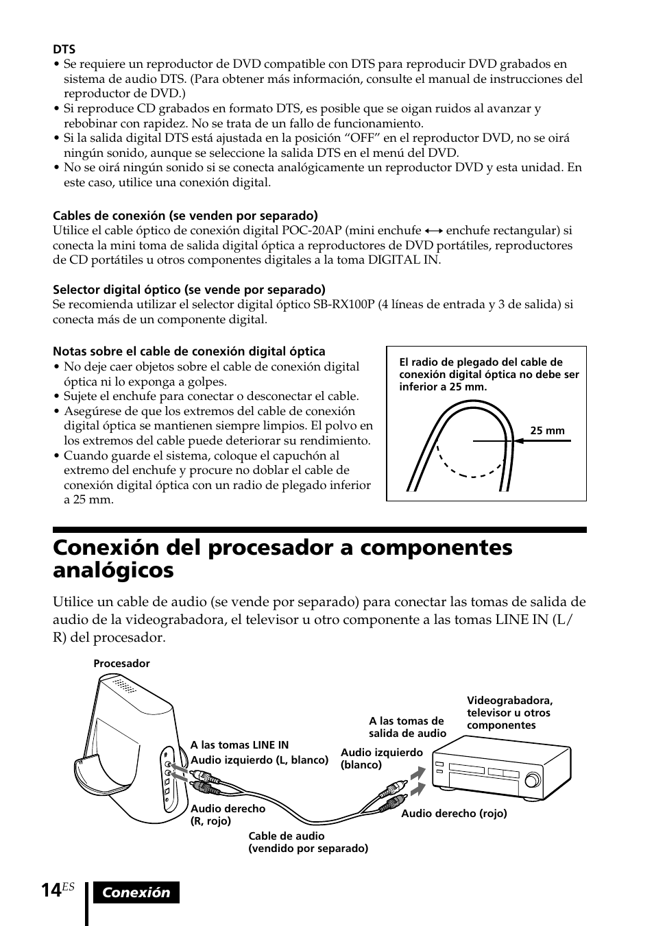 Conexión del procesador a componentes analógicos, Conexión del procesador a, Componentes analógicos | Sony MDR DS4000 User Manual | Page 66 / 108
