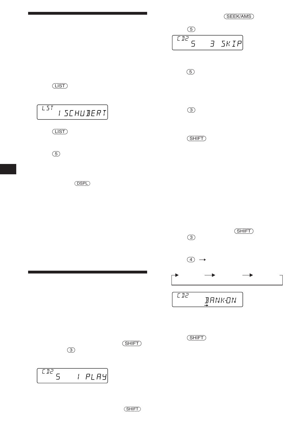 Locating a disc by name, Selecting specific tracks for playback, Bankon | Sony CDX-C460 User Manual | Page 14 / 46