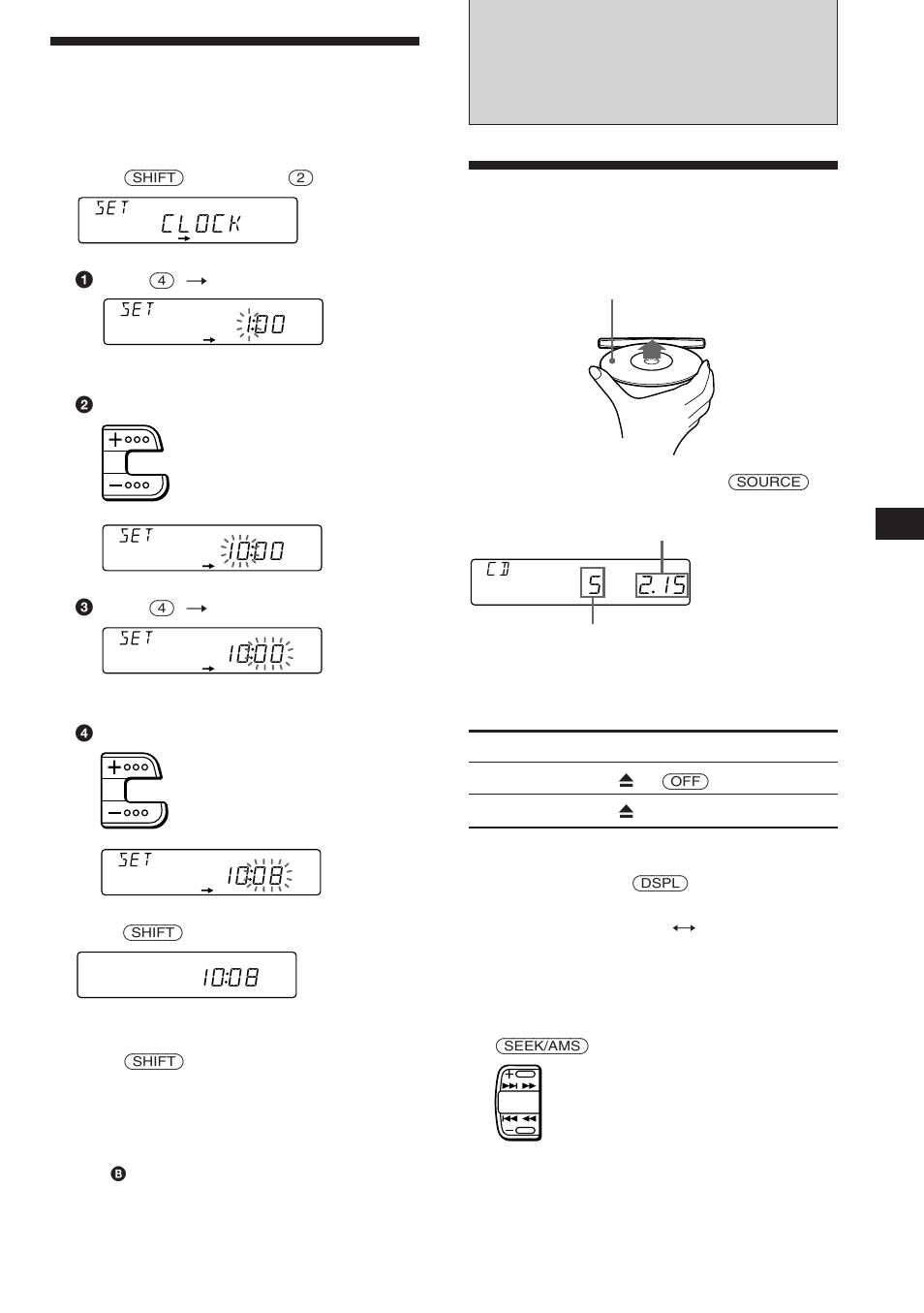 Cd player, Setting the clock, Listening to a cd | Clock | Sony CDX-C460 User Manual | Page 5 / 46