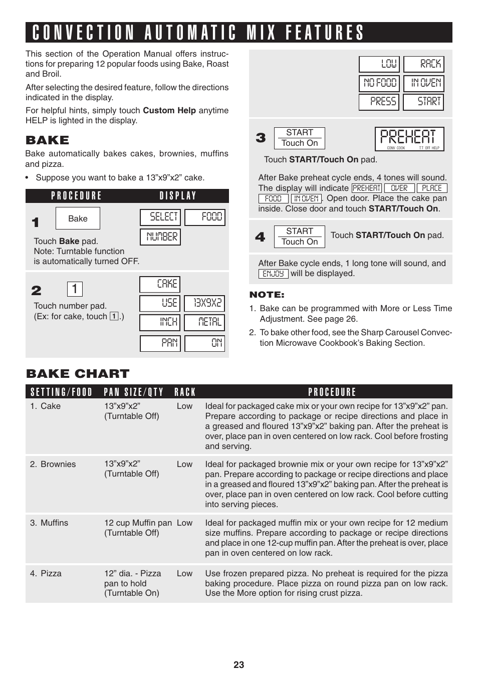 Preheat, Bake chart, Bake | R a c k | Sony R1880L User Manual | Page 23 / 32