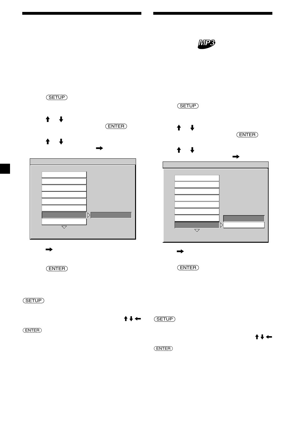 Returning this player to the factory setting, Setting the menu display for mp3 files, 28 returning this player to the factory setting | Sony MV-101 User Manual | Page 28 / 36