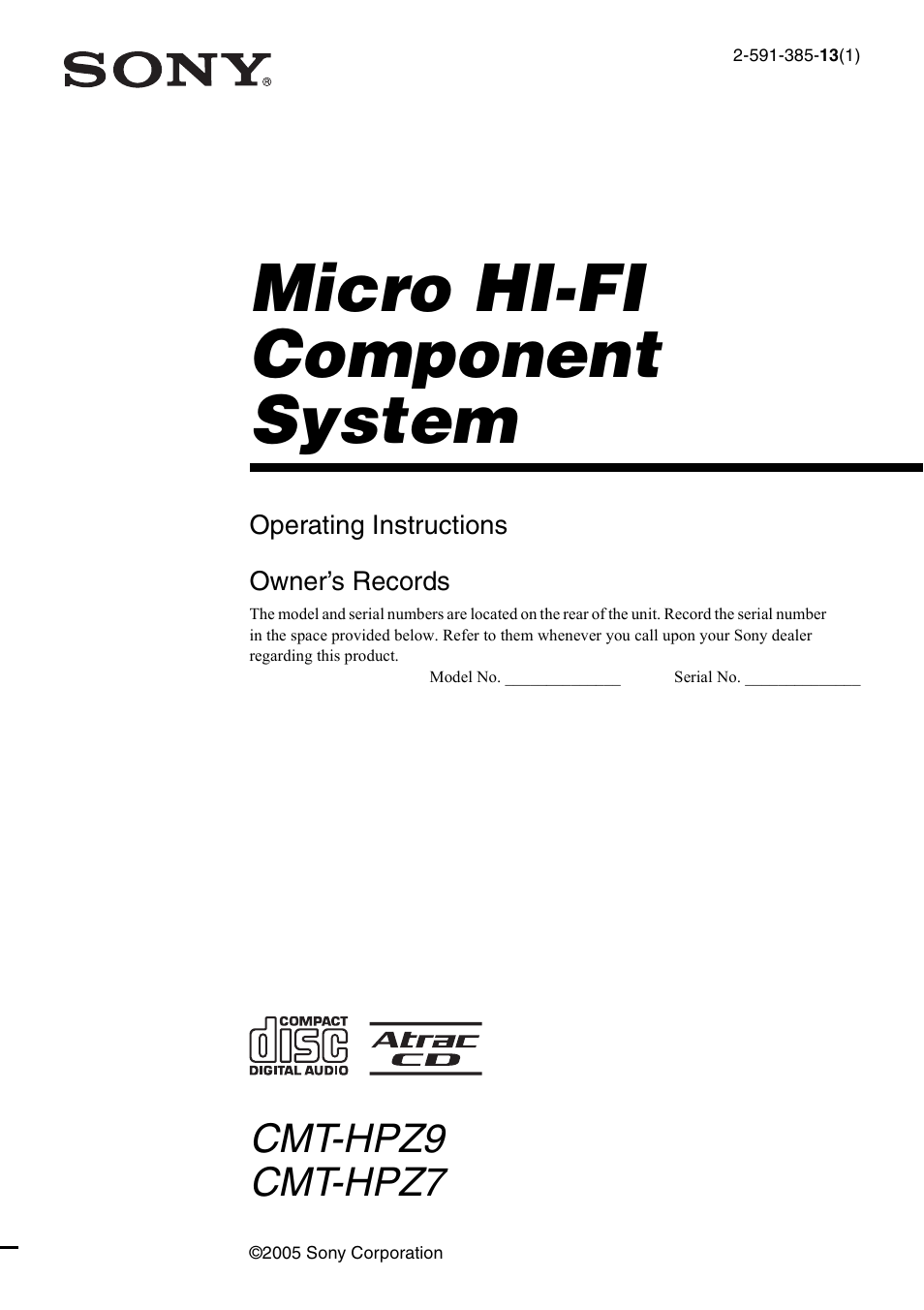 Sony CMT-HPZ9 User Manual | 40 pages