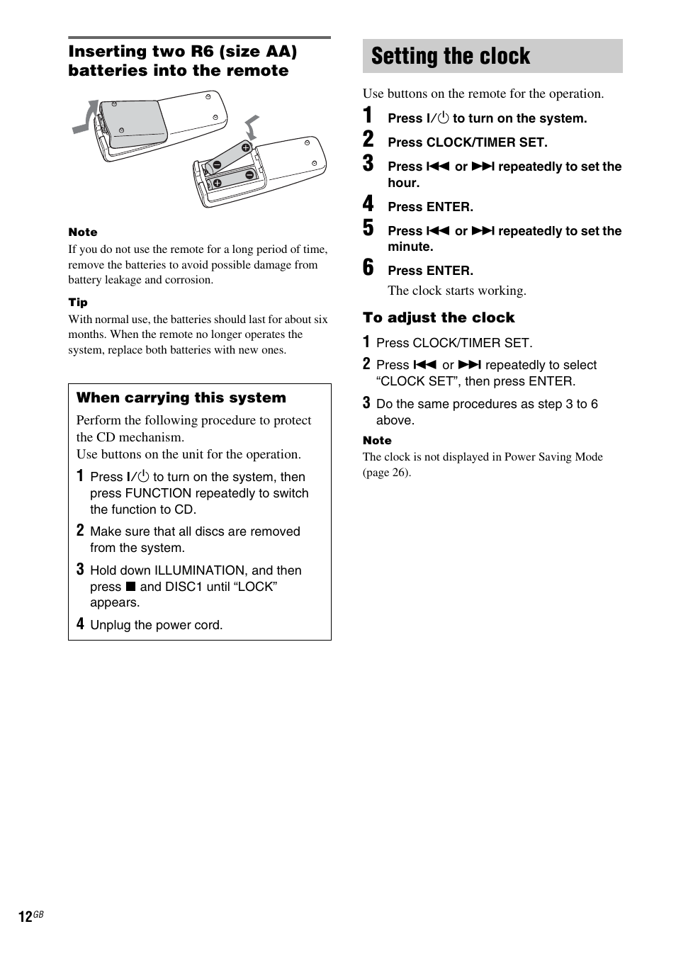 Setting the clock | Sony CMT-HPZ9 User Manual | Page 12 / 40