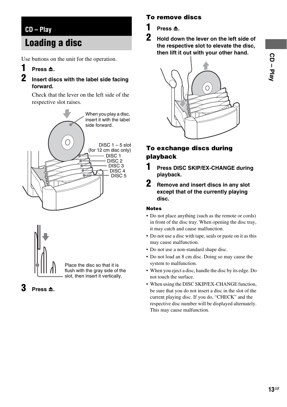 Cd - play, Loading a disc, Cd – play | Sony CMT-HPZ9 User Manual | Page 13 / 40