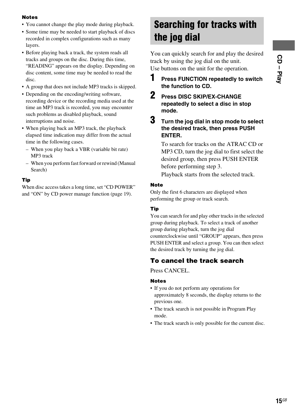 Searching for tracks with the jog dial | Sony CMT-HPZ9 User Manual | Page 15 / 40