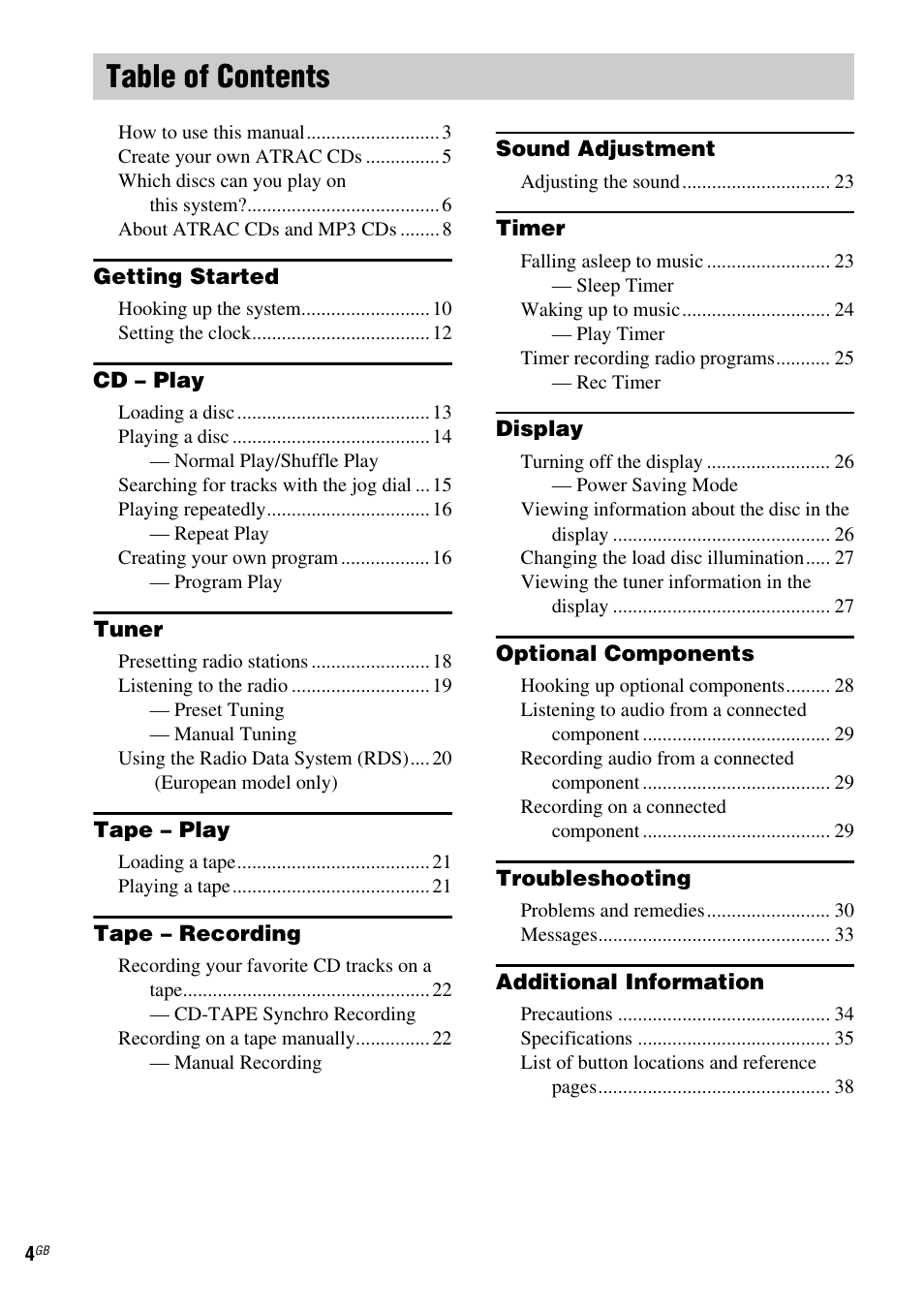 Sony CMT-HPZ9 User Manual | Page 4 / 40