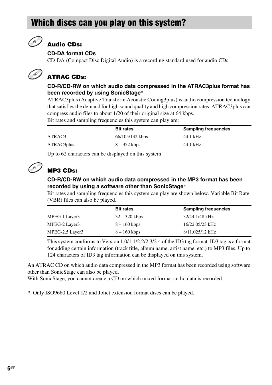 Which discs can you play on this system, Which discs can you play on, This system | Sony CMT-HPZ9 User Manual | Page 6 / 40