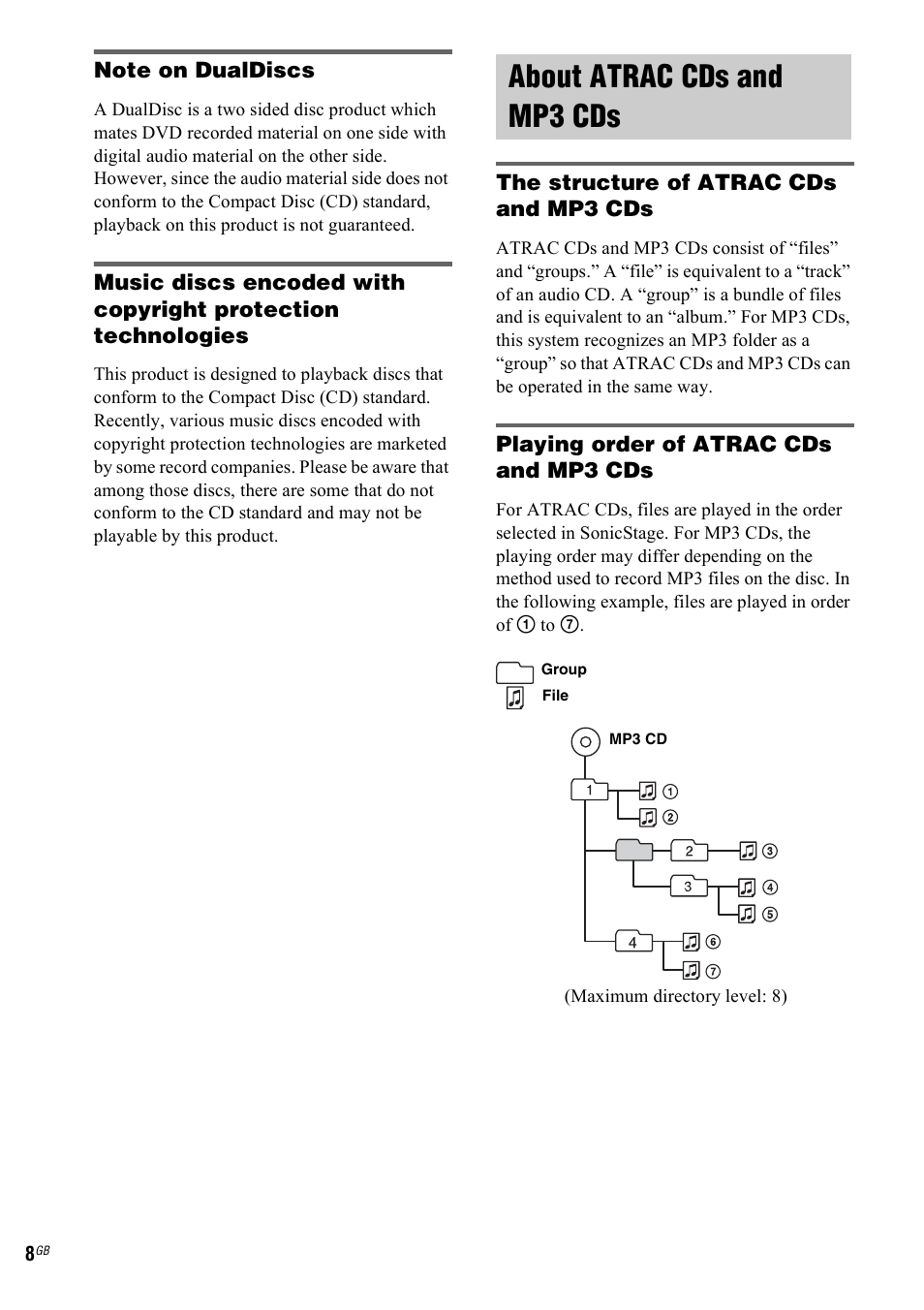 About atrac cds and mp3 cds | Sony CMT-HPZ9 User Manual | Page 8 / 40