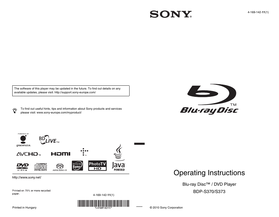 Sony 4-169-142-11(1) User Manual | 35 pages