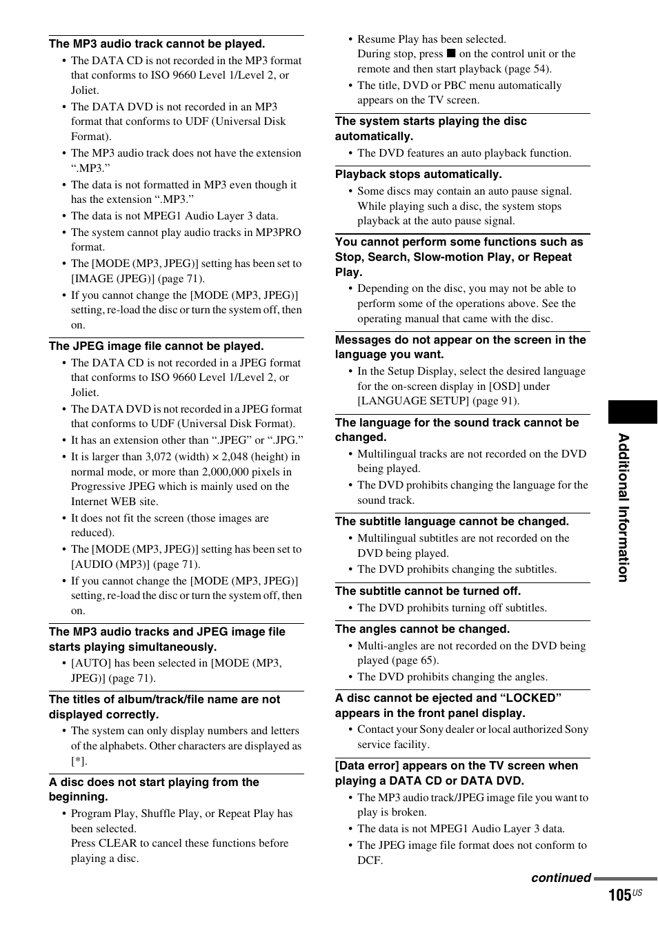 Ad dition al i n fo rm atio n | Sony DAVLF1H User Manual | Page 105 / 127