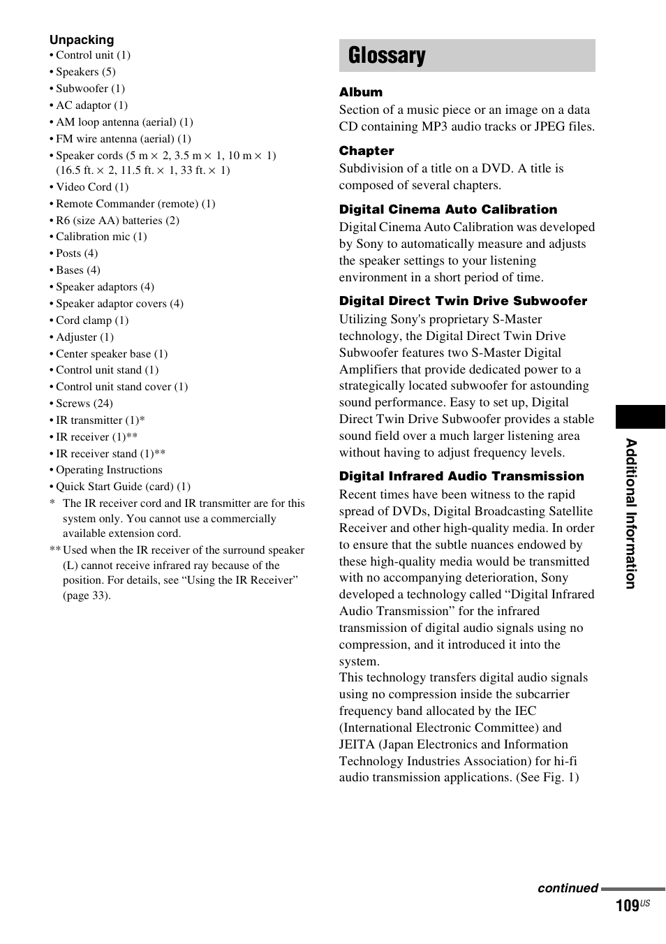 Glossary | Sony DAVLF1H User Manual | Page 109 / 127