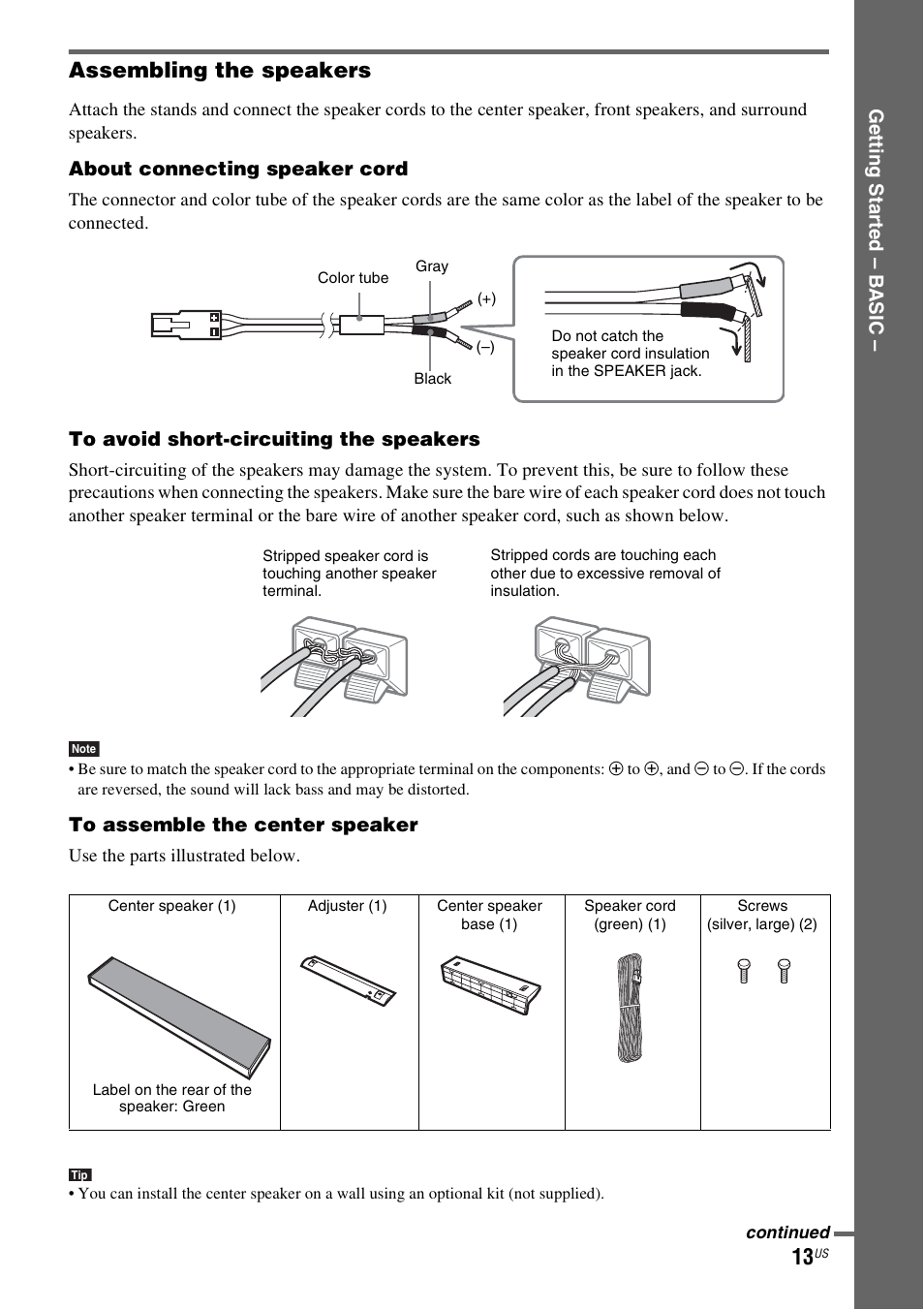 Assembling the speakers | Sony DAVLF1H User Manual | Page 13 / 127