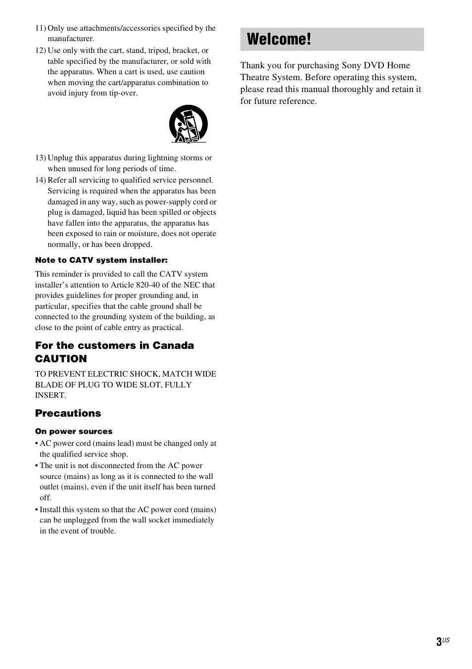 Welcome | Sony DAVLF1H User Manual | Page 3 / 127