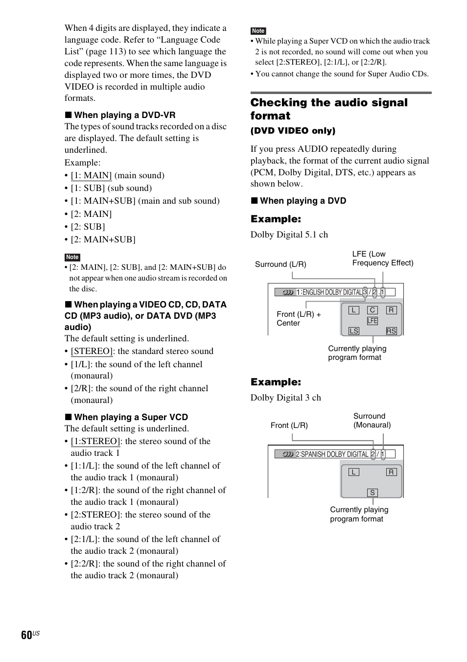 Checking the audio signal format | Sony DAVLF1H User Manual | Page 60 / 127