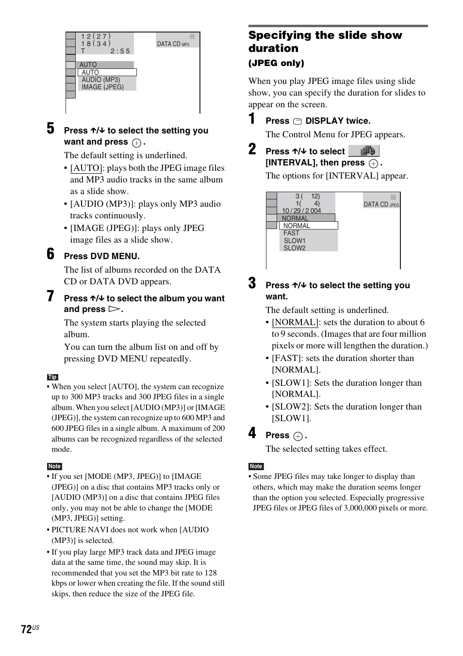 Specifying the slide show duration | Sony DAVLF1H User Manual | Page 72 / 127
