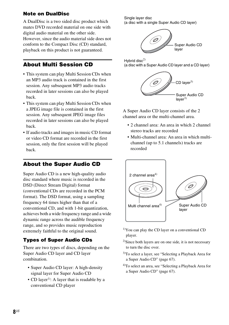 About multi session cd, About the super audio cd | Sony DAVLF1H User Manual | Page 8 / 127
