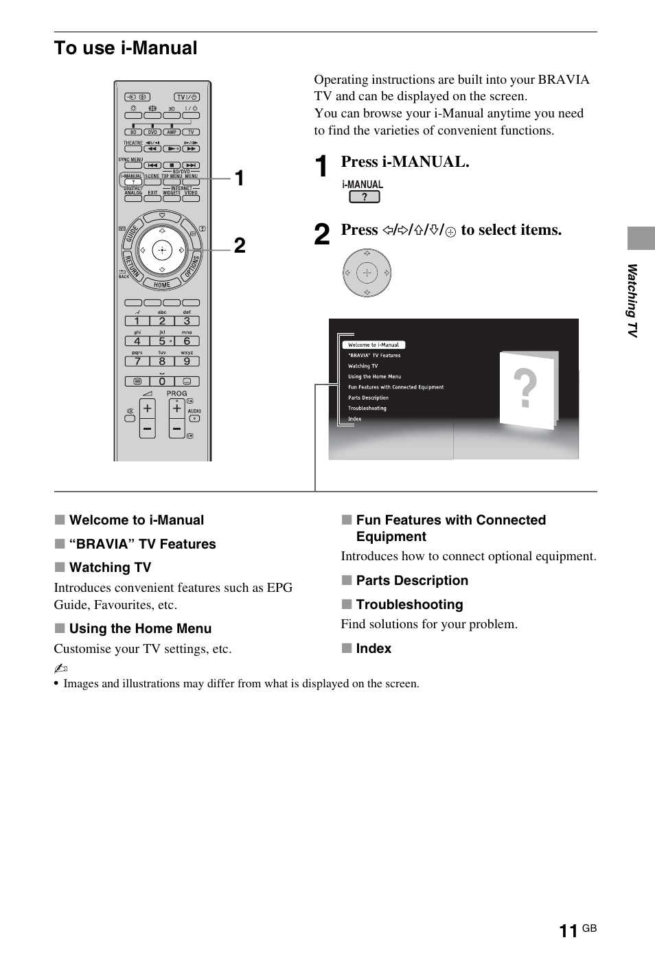 To use i-manual | Sony BRAVIA 4-180-179-14(1) User Manual | Page 11 / 28