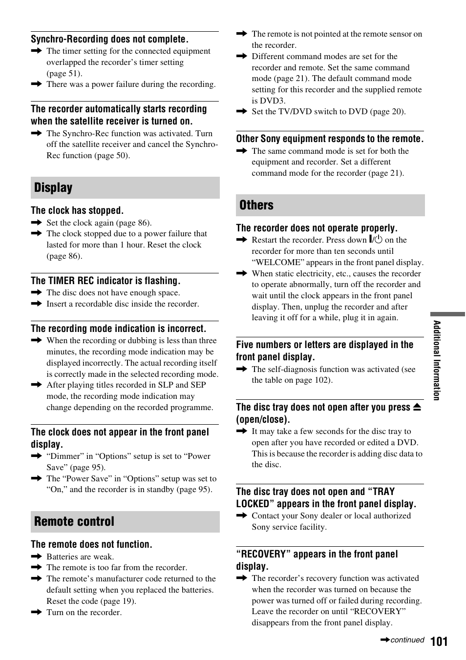 Display remote control others | Sony RDR-HX1010 User Manual | Page 101 / 116