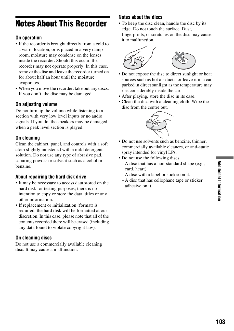 Notes about this recorder | Sony RDR-HX1010 User Manual | Page 103 / 116