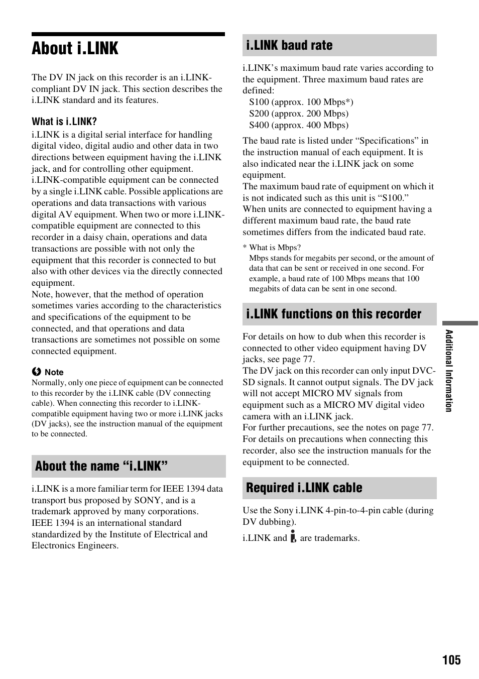 About i.link | Sony RDR-HX1010 User Manual | Page 105 / 116