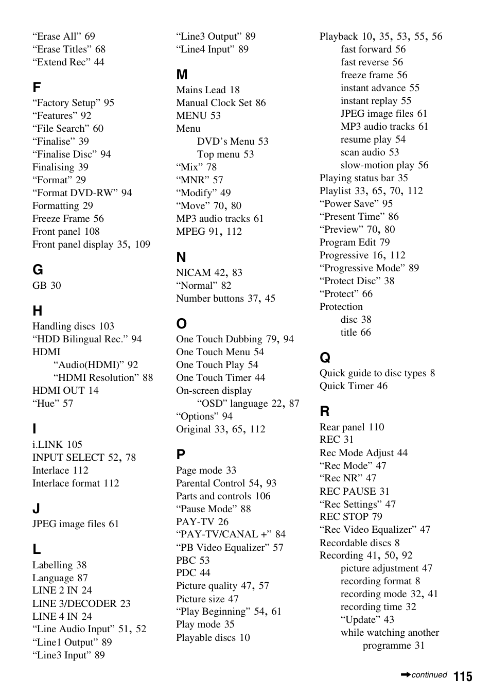 Sony RDR-HX1010 User Manual | Page 115 / 116