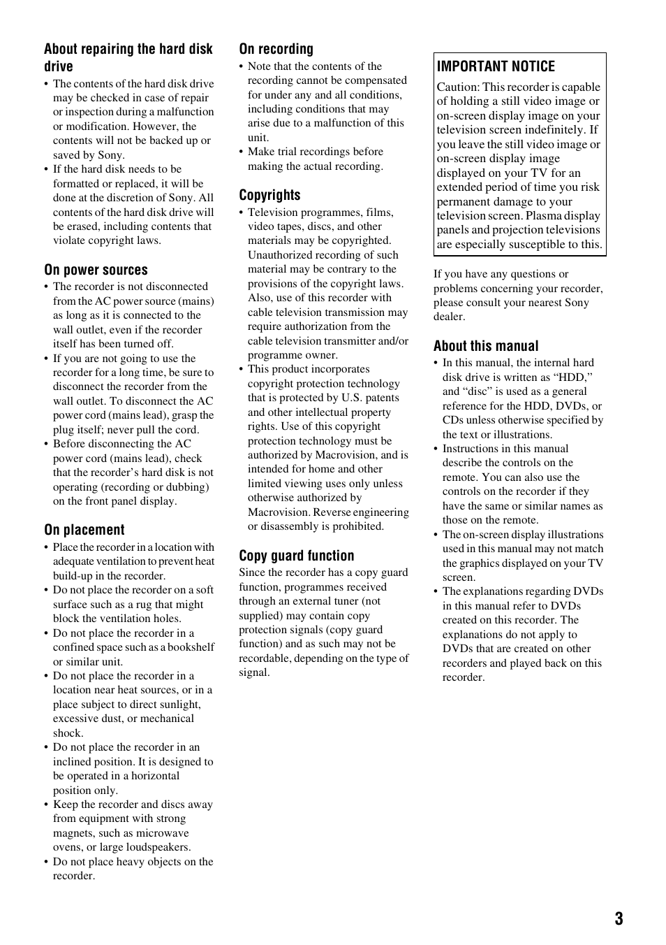 Sony RDR-HX1010 User Manual | Page 3 / 116