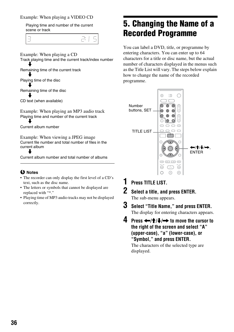 Changing the name of a recorded programme | Sony RDR-HX1010 User Manual | Page 36 / 116