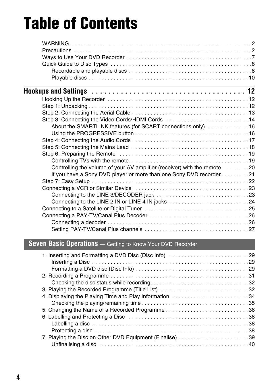 Sony RDR-HX1010 User Manual | Page 4 / 116
