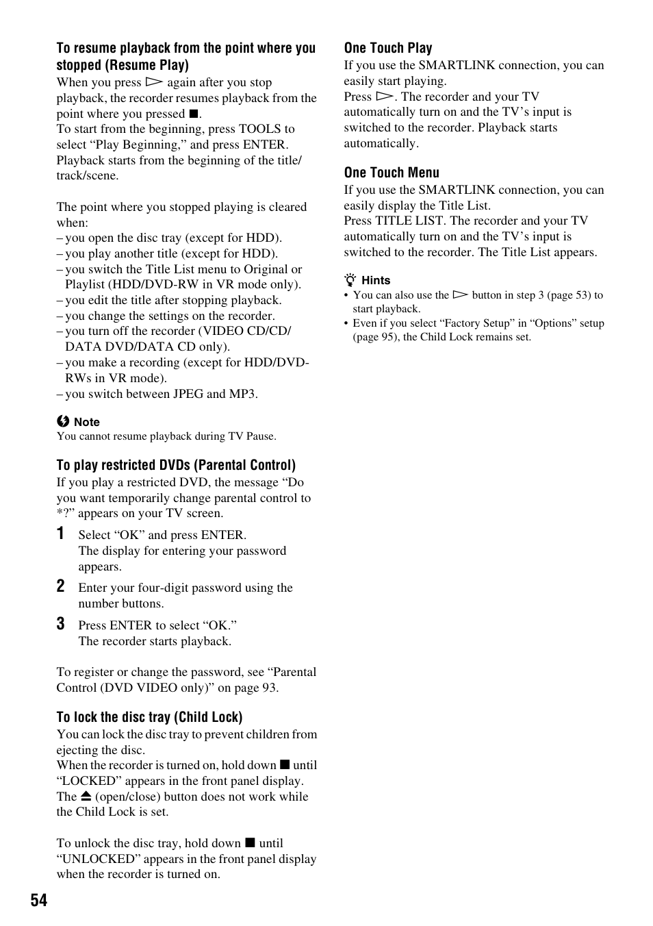 Sony RDR-HX1010 User Manual | Page 54 / 116