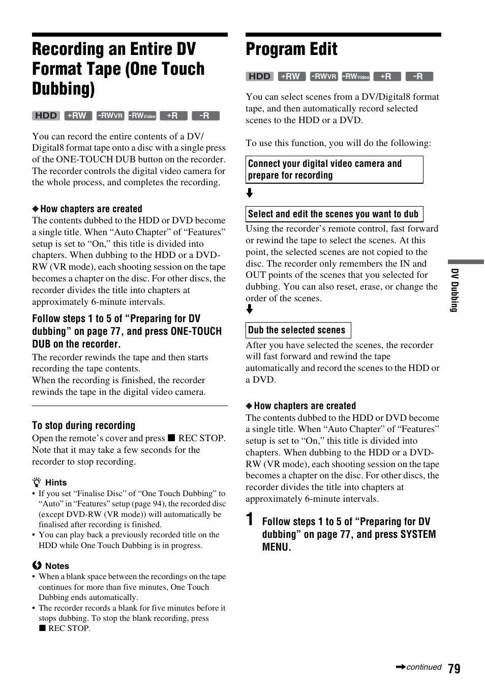 Program edit | Sony RDR-HX1010 User Manual | Page 79 / 116