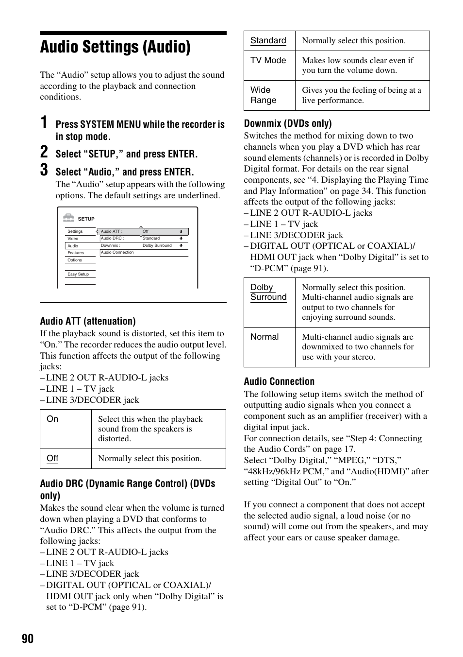Audio settings (audio) | Sony RDR-HX1010 User Manual | Page 90 / 116