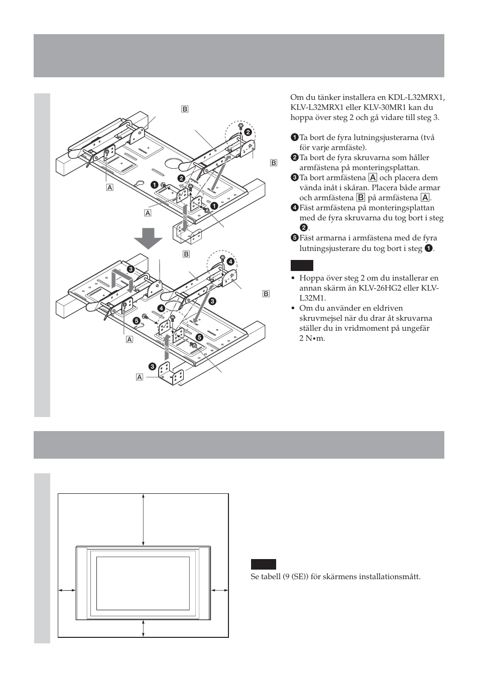 Steg 2: justera läget för armfästena, Steg 3: bestäm var väggfästet ska sättas upp | Sony SU-LW1 User Manual | Page 108 / 264