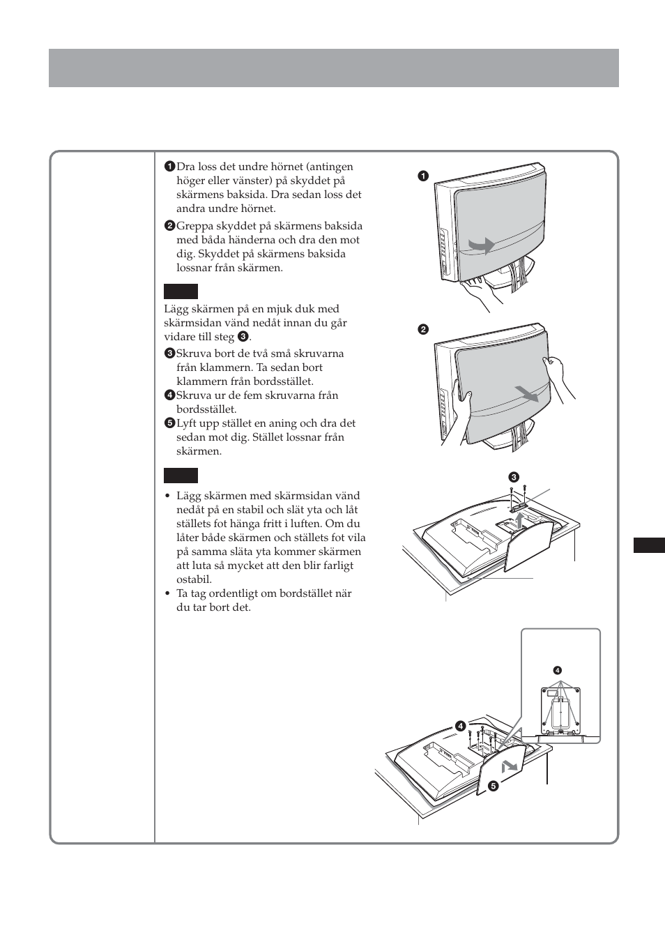 Steg 5: lossa bordstället från skärmen, Klv-26hg2 | Sony SU-LW1 User Manual | Page 113 / 264