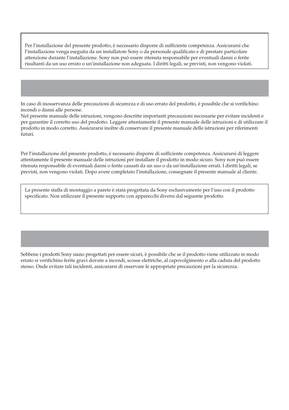 Attenzione, Informazioni sulla sicurezza | Sony SU-LW1 User Manual | Page 122 / 264