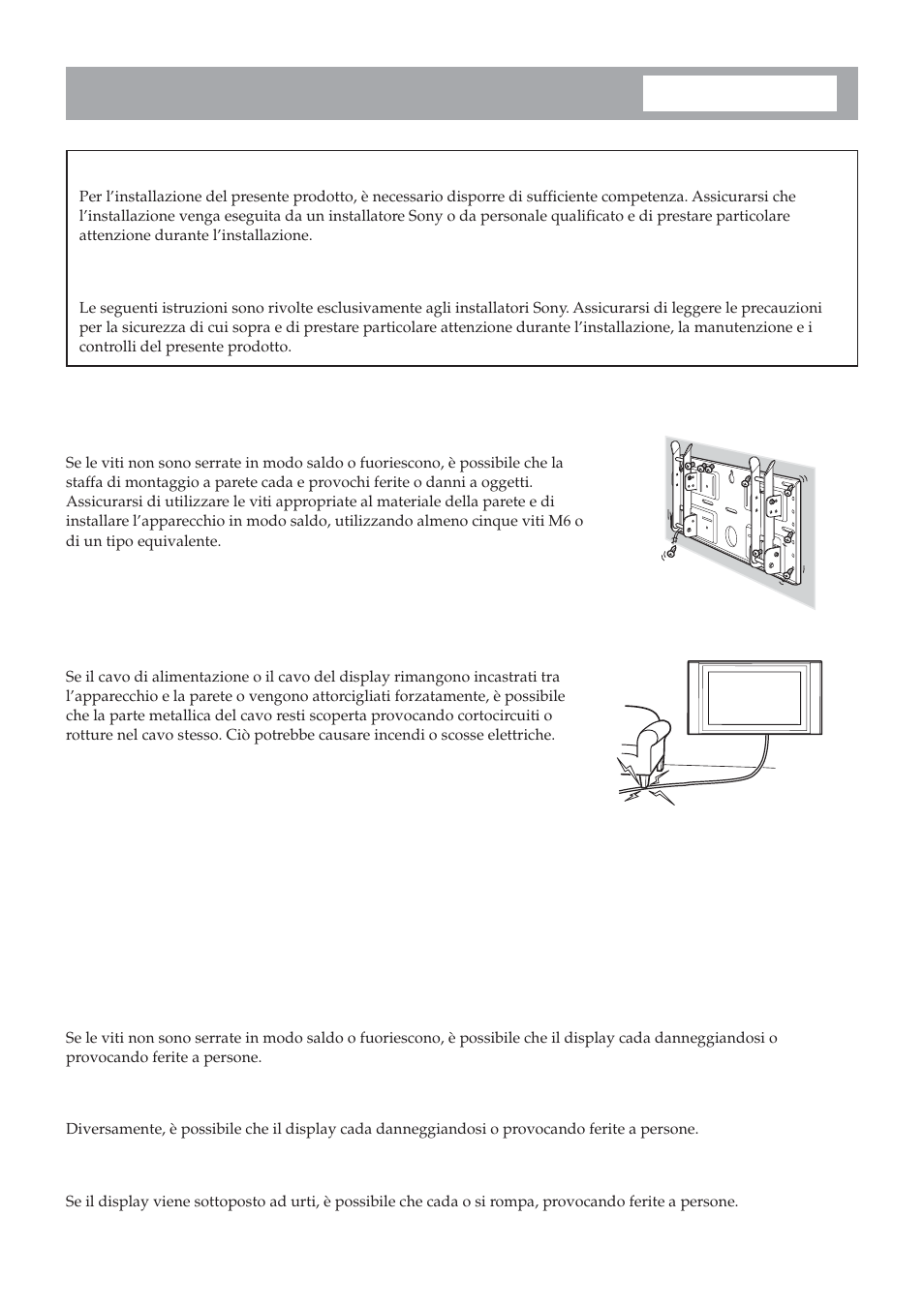 Installazione della staffa di montaggio a parete | Sony SU-LW1 User Manual | Page 126 / 264