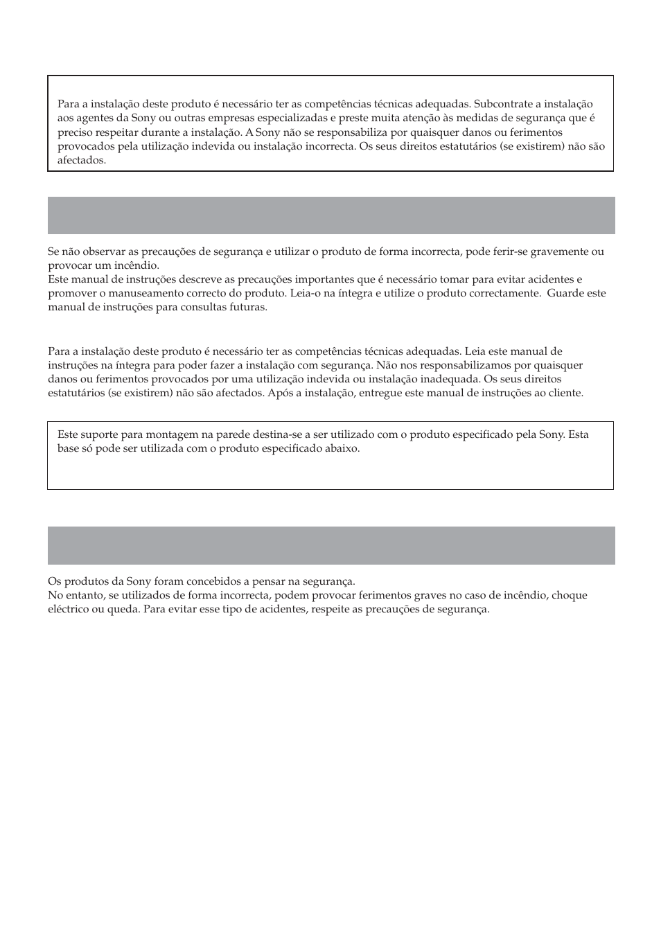 Aviso, Segurança | Sony SU-LW1 User Manual | Page 142 / 264