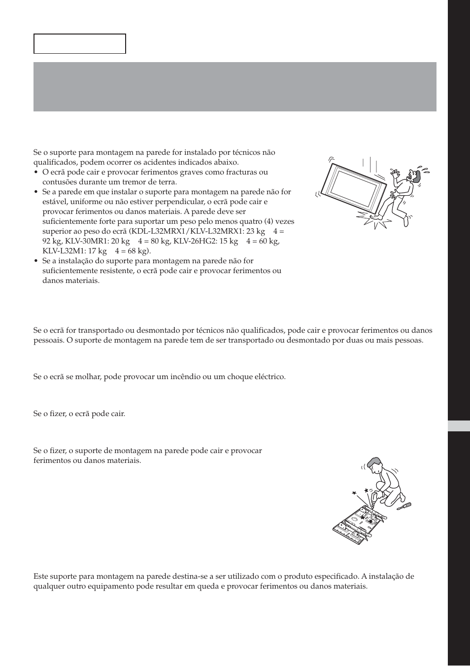 Aviso, Para os clientes, Monte unicamente o produto especificado | Sony SU-LW1 User Manual | Page 143 / 264