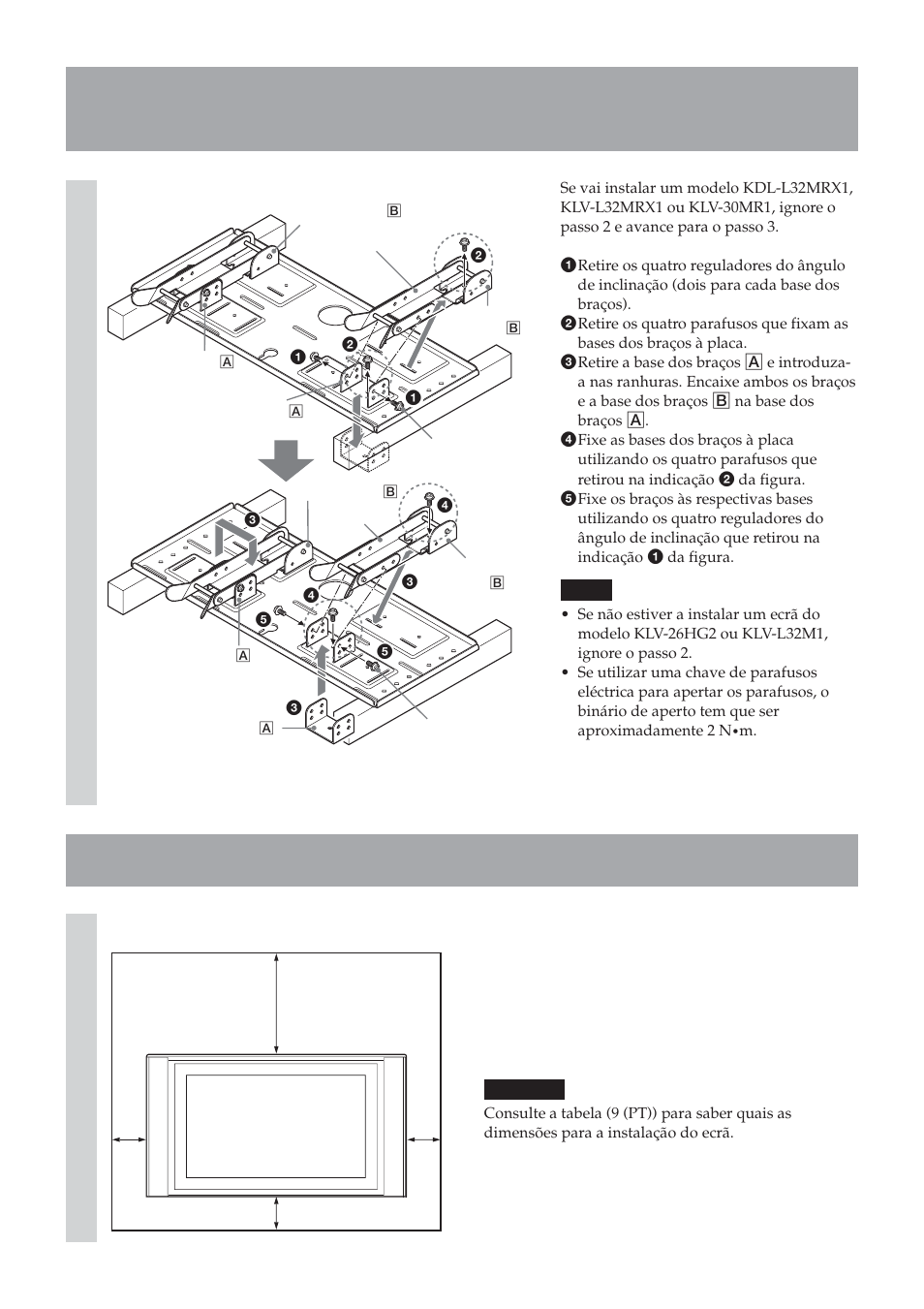 Passo 2: ajustar a posição das bases dos braços, Passo 3: escolher o local para a instalação | Sony SU-LW1 User Manual | Page 148 / 264