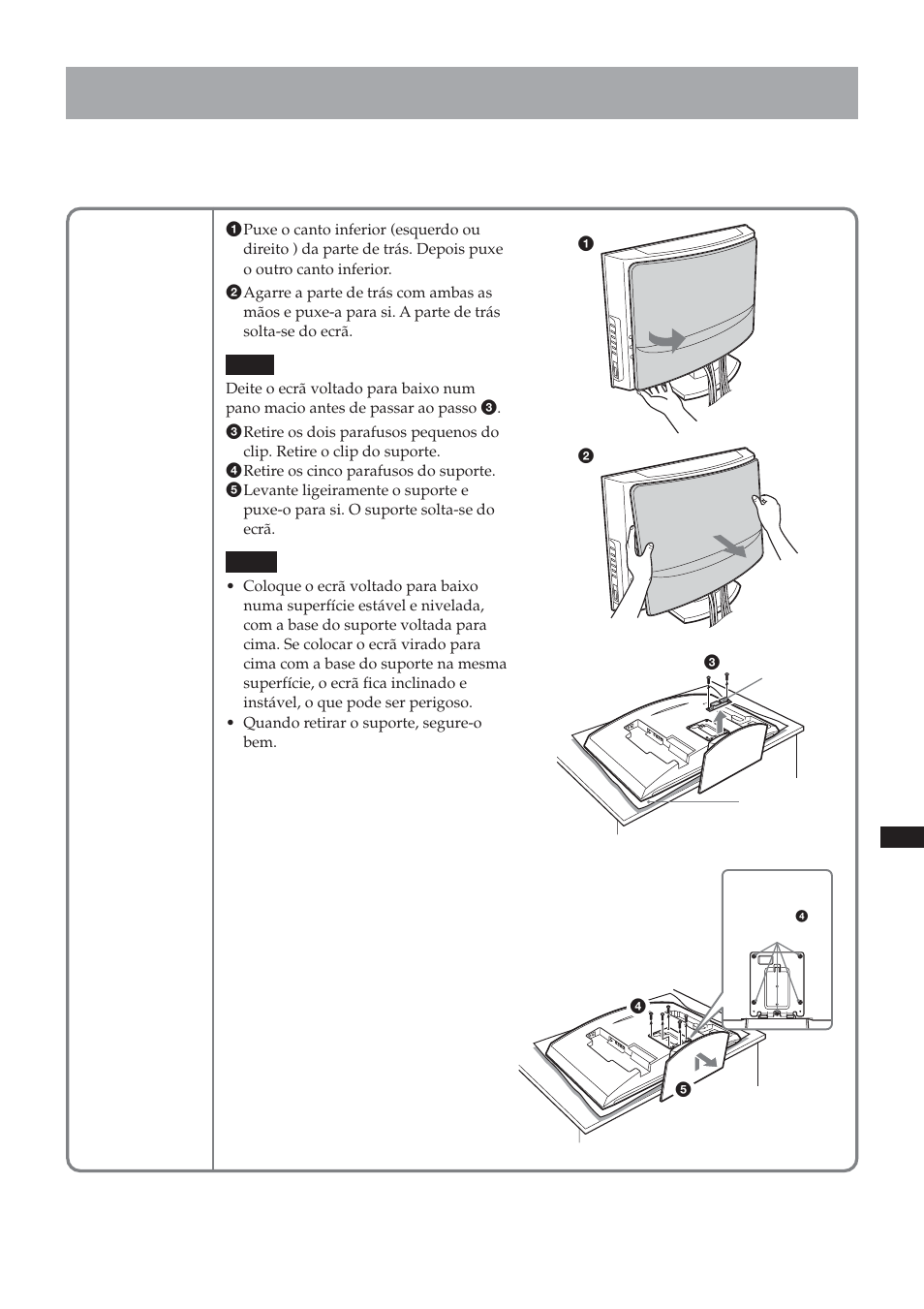 Passo 5: retirar o ecrã do suporte, Klv-26hg2 | Sony SU-LW1 User Manual | Page 153 / 264