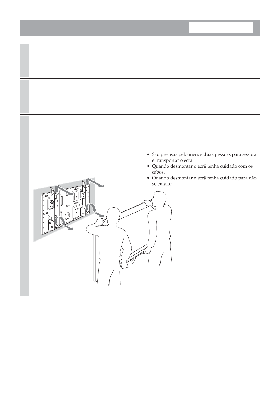 Para desmontar o ecrã | Sony SU-LW1 User Manual | Page 160 / 264