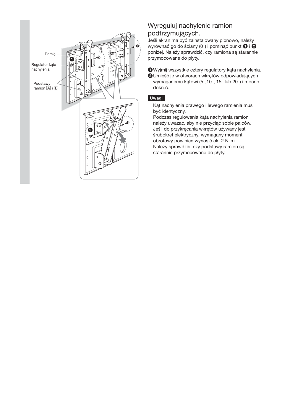 Wyreguluj nachylenie ramion podtrzymujących | Sony SU-LW1 User Manual | Page 172 / 264