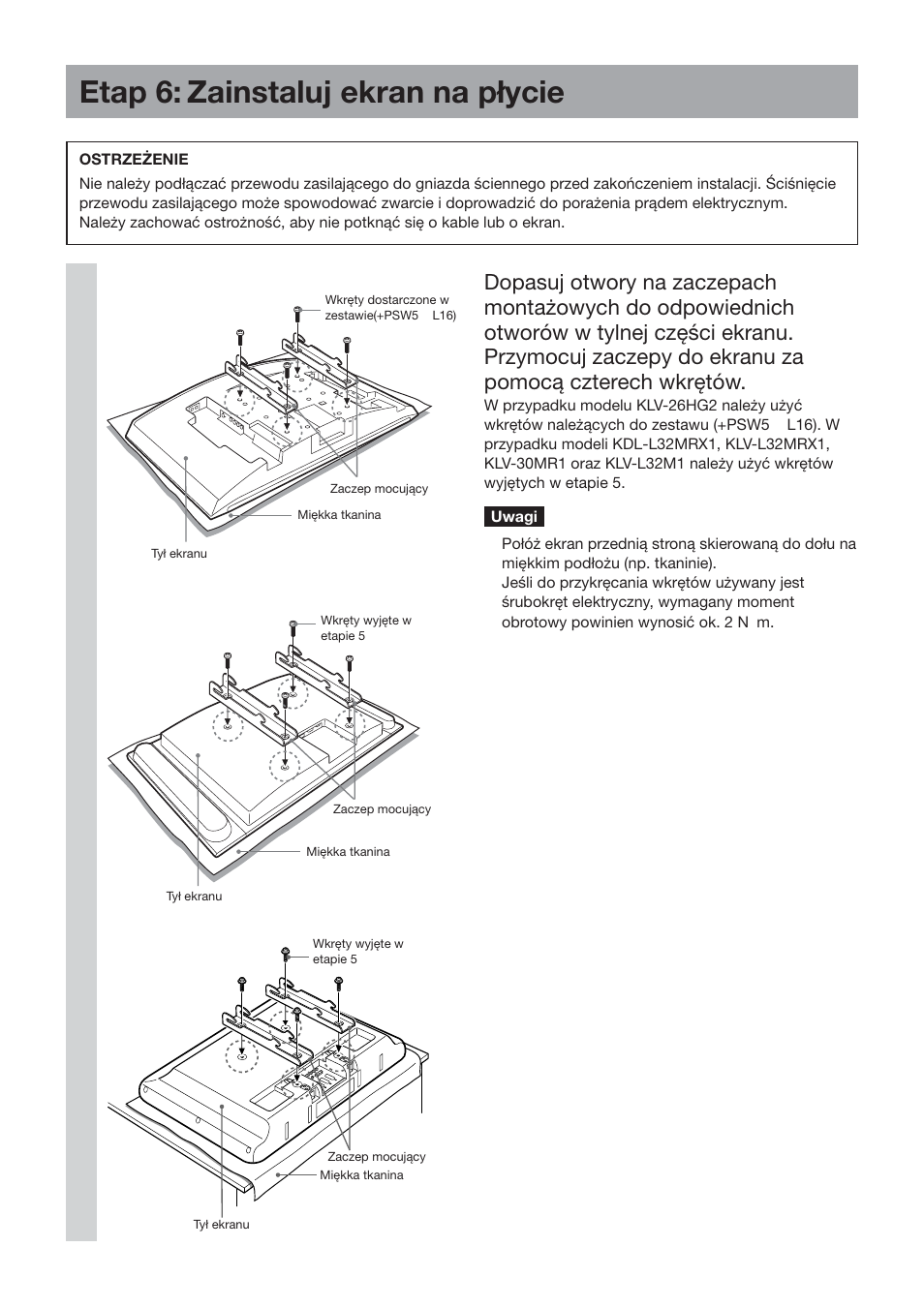 Etap 6: zainstaluj ekran na płycie | Sony SU-LW1 User Manual | Page 176 / 264